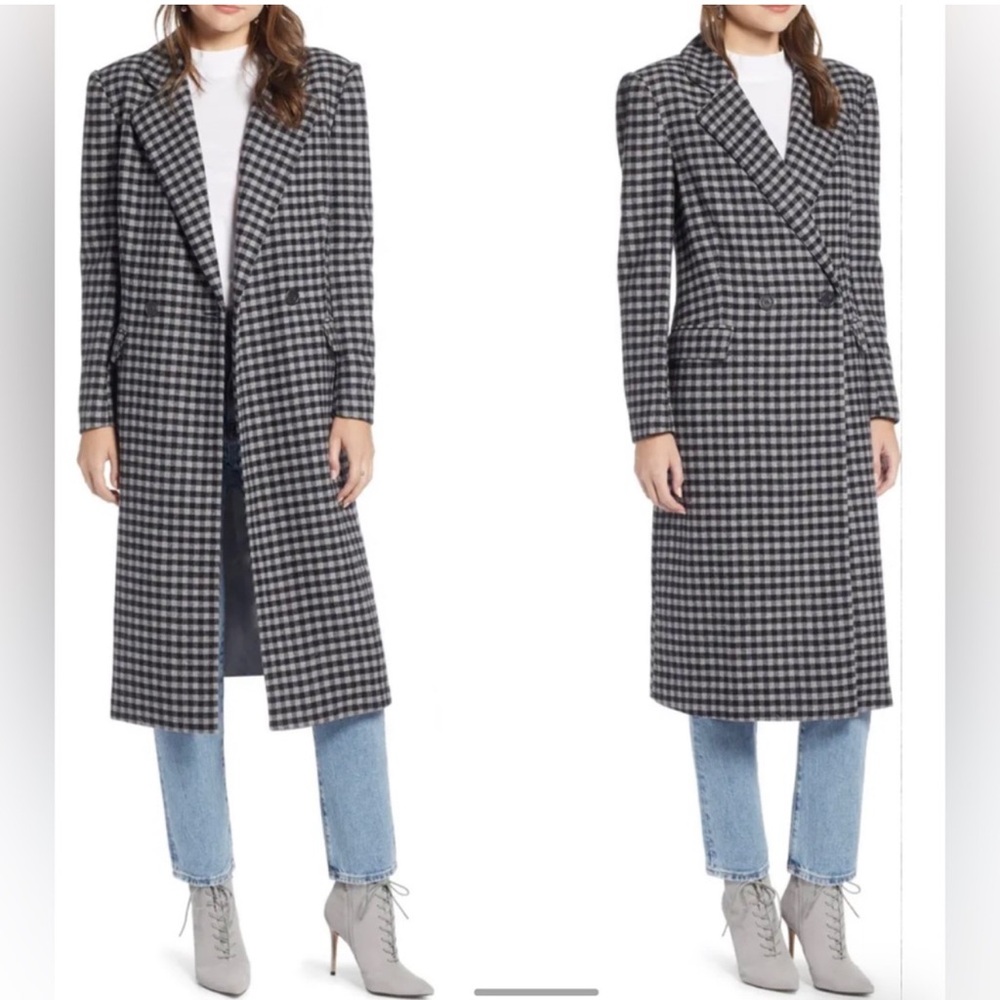 Something Navy Houndstooth Wool-Blend Pea Coat